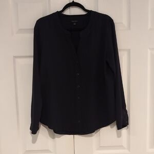 Ann Taylor Navy Button-Down Blouse - M